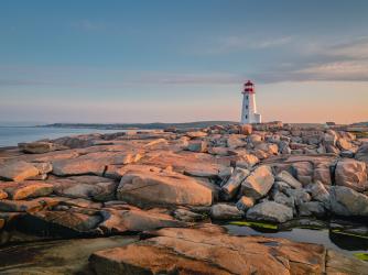 PEGGY\'S COVE LIGHTHOUSE AT DAWN, NS - SHUTTERSTOCK/SHAWN M. KENT